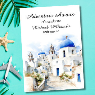 退職パーティーヴィンテージカラフルギリシャ村 招待状