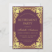 退職パーティーヴィンテージワインカラーフェイクゴールドフォイル 招待状 (正面)