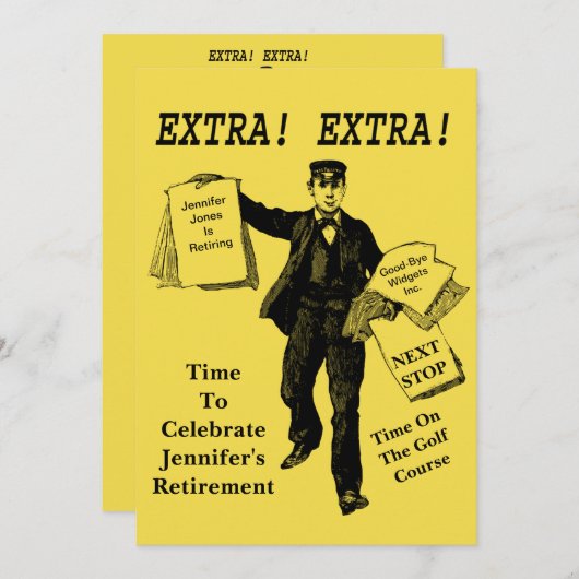 退職パーティーヴィンテージ新聞の追加 招待状 (正面/裏面)
