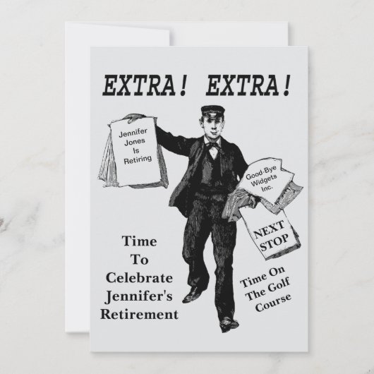 退職パーティーヴィンテージ新聞エキストラ 招待状 (正面)