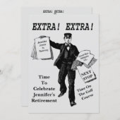 退職パーティーヴィンテージ新聞エキストラ 招待状 (正面/裏面)