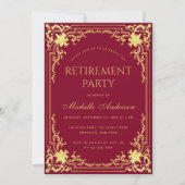 退職パーティーヴィンテージ華美ブルゴーニュフェイク金ゴールド 招待状 (正面)