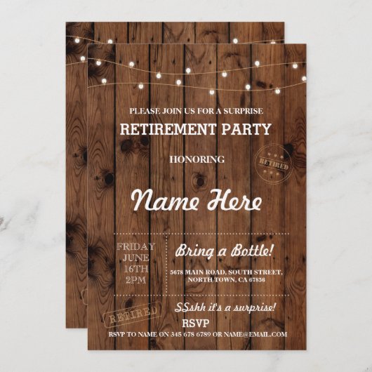 退職パーティーヴィンテージ退職したウッド招待状 招待状 (正面/裏面)