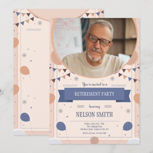 退職パーティー写真 招待状 (正面/裏面)