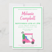 退職パーティー名門私立校風のピンクゴルフカート 招待状 (正面)