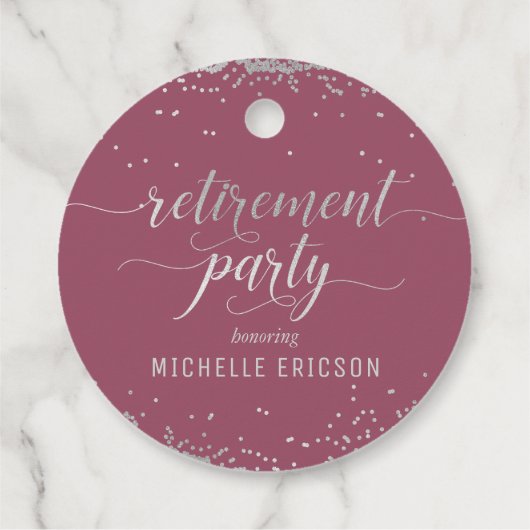 退職パーティー好意ラベルエレガントシルバーピンク フェイバータグ (裏面)