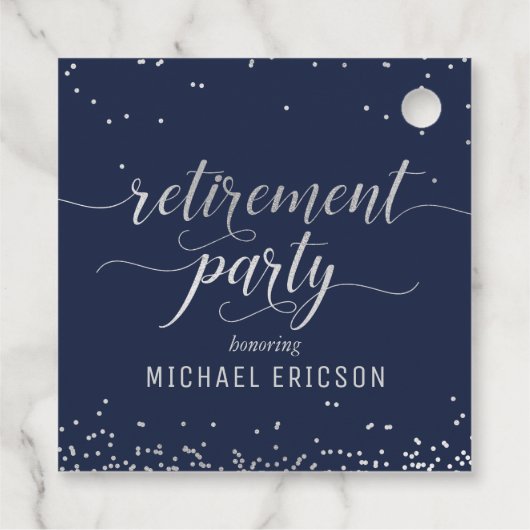 退職パーティー好意ラベルエレガントシルバー、海軍 フェイバータグ (裏面)