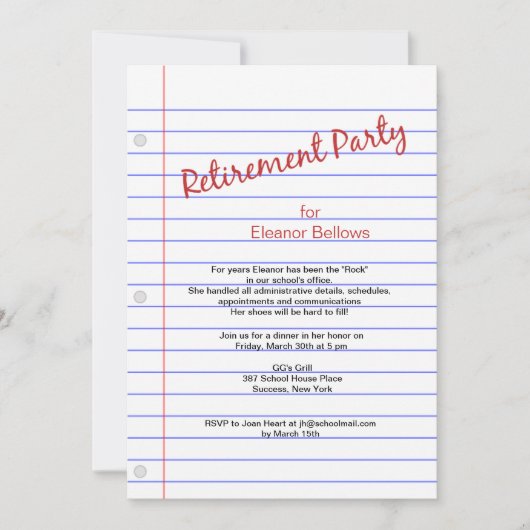退職パーティー学校テーマ 招待状 (正面)