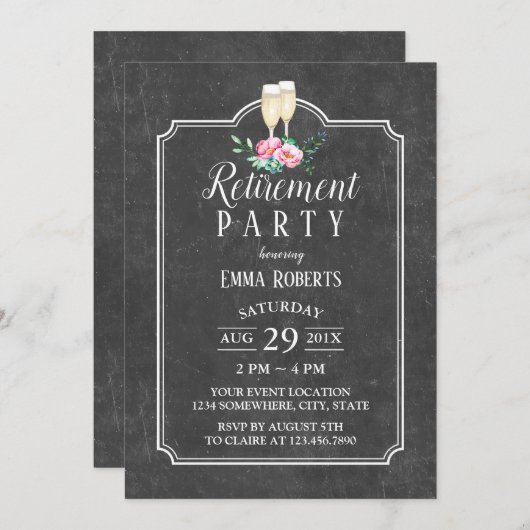 退職パーティー応援素朴Chalkboard 招待状 (正面/裏面)