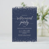 退職パーティー招待状 - エレガントなシルバー、ネイビー 招待状 (スタンド正面)