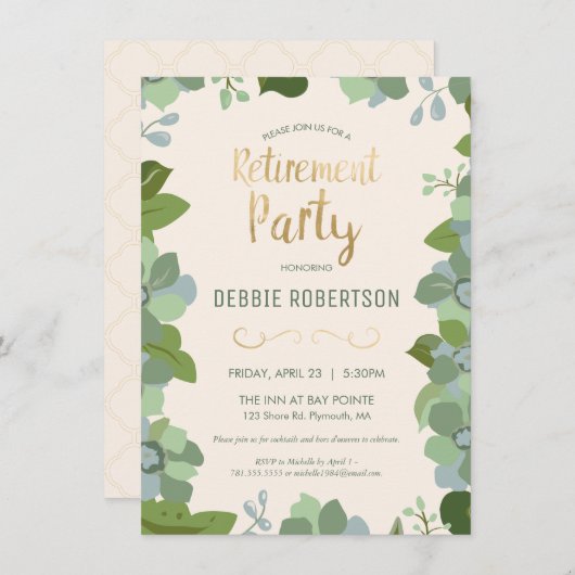 退職パーティー招待状、エレガントフローラ園 招待状 (正面/裏面)