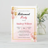 退職パーティー招待状 ゴールド ピンク モダン 招待状 (スタンド正面)