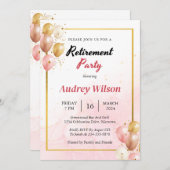 退職パーティー招待状 ゴールド ピンク モダン 招待状 (正面/裏面)