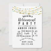 退職パーティー招待 ティールとゴールドのグリッター 招待状 (正面)