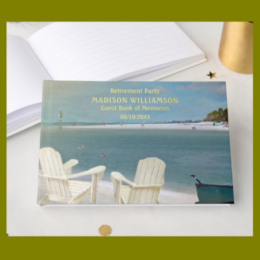 退職パーティー海実在ビーチゴールドフォイル ゲストブック