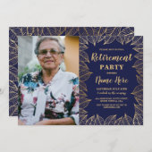 退職パーティー海軍金ぱくの秋の秋の写真 招待状 (正面/裏面)