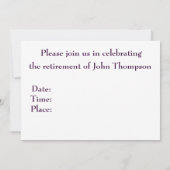 退職パーティー王室のお祝いブストライプルー 招待状 (裏面)