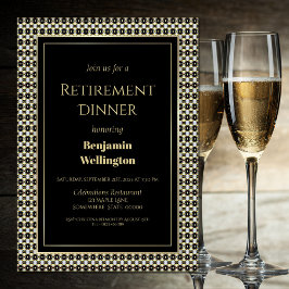 退職パーティー白黒と金ゴールドディナー 招待状