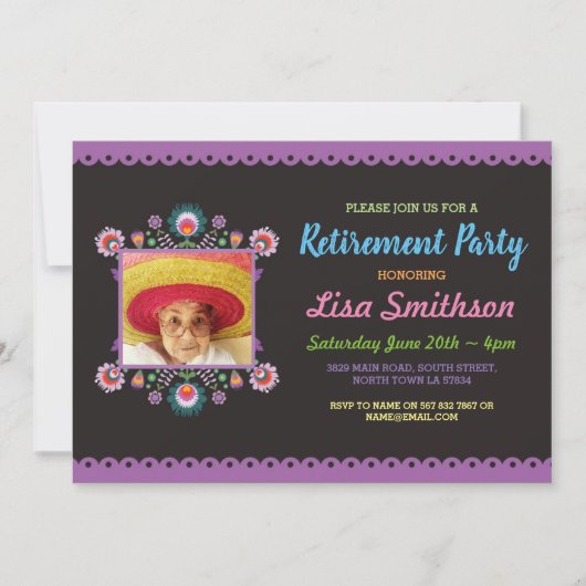 退職パーティー祭メキシコフローラ写真 招待状 (正面)