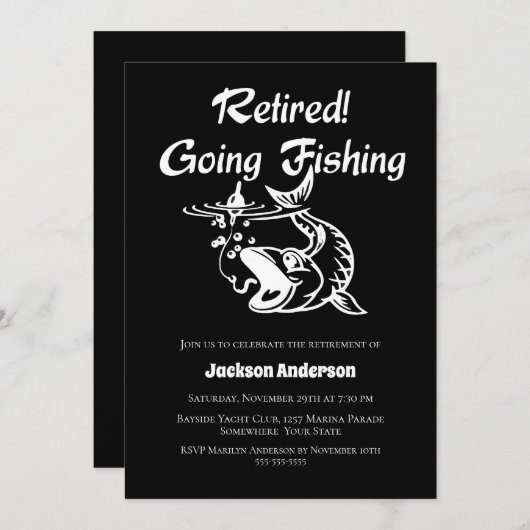 退職パーティー移動魚釣り 招待状 (正面/裏面)