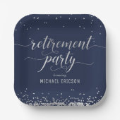 退職パーティー紙エレガントプレートシルバーネイビー ペーパープレート (正面)