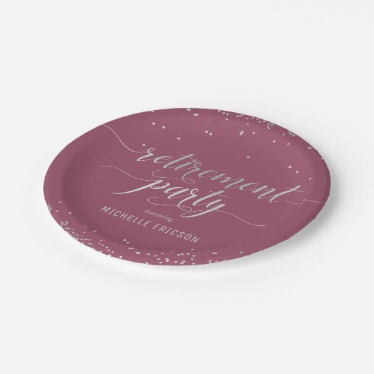 退職パーティー紙エレガントプレートシルバーピンク ペーパープレート (アングル)