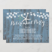 退職パーティー素朴ほこりっぽい青ビーチヒトデ 招待状 (正面/裏面)