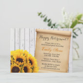 退職パーティー素朴サンフラワーズホワイトバーンウッド 招待状 (スタンド正面)