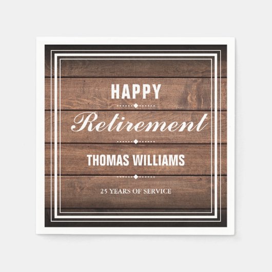 退職パーティー素朴木材パネル スタンダードカクテルナプキン (正面)