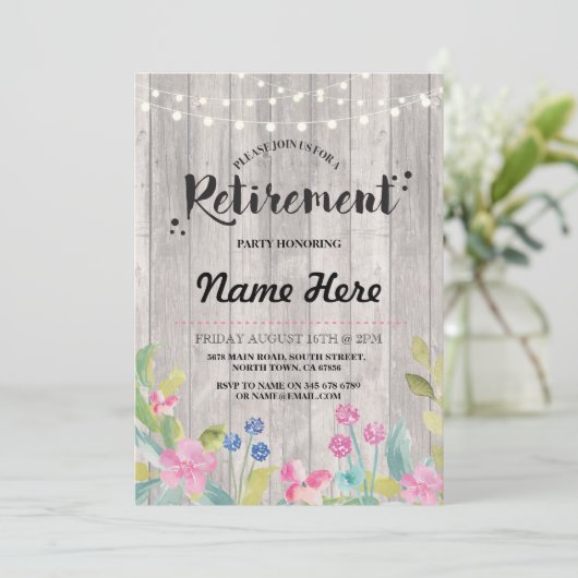 退職パーティー素朴木材退職したフローラ招待状 招待状 (スタンド正面)