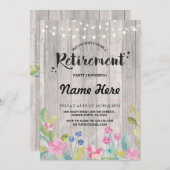 退職パーティー素朴木材退職したフローラ招待状 招待状 (正面/裏面)