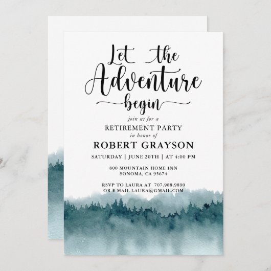 退職パーティー素朴森林山 招待状 (正面/裏面)