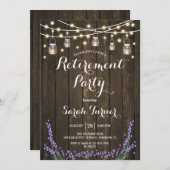 退職パーティー素朴 – 木材、ラベンダー、ライト 招待状 (正面/裏面)