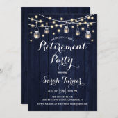 退職パーティー素朴- Navy Wood 招待状 (正面/裏面)