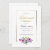 退職パーティー縁ど金ゴールドディナー 招待状 (正面/裏面)