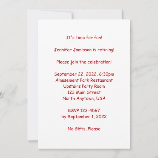 退職パーティー赤い観覧車パーソナライズ名 招待状 (裏面)