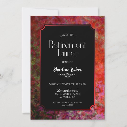 退職パーティー赤と黒の夕食 招待状 (正面)