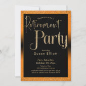 退職パーティー金ゴールドグリッターオンブライトオレンジ 招待状 (正面)