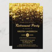 退職パーティー金ゴールドグリッターグラモールスパークレス 招待状 (正面/裏面)