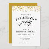 退職パーティー金ゴールドグリッタースクリプト 招待状 (正面/裏面)