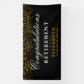 退職パーティー金ゴールドグリッターブラックバナー 横断幕 (縦)