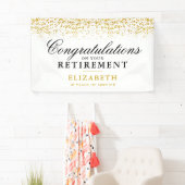 退職パーティー金ゴールドグリッターホワイトバナー 横断幕 (インサイチュ)