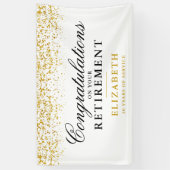 退職パーティー金ゴールドグリッターホワイトバナー 横断幕 (縦)