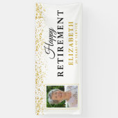 退職パーティー金ゴールドグリッター白写真 横断幕 (縦)