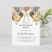 退職パーティー金ゴールドグリッター紙吹雪バルーン 招待状 (スタンド正面)