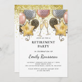 退職パーティー金ゴールドグリッター紙吹雪バルーン 招待状 (正面/裏面)