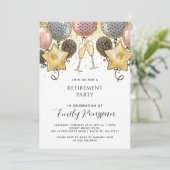 退職パーティー金ゴールドグリッター紙吹雪バルーン 招待状 (スタンド正面)