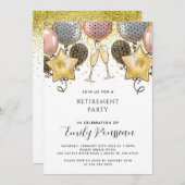 退職パーティー金ゴールドグリッター紙吹雪バルーン 招待状 (正面/裏面)