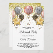 退職パーティー金ゴールドグリッター紙吹雪バルーン 招待状 (正面/裏面)