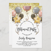 退職パーティー金ゴールドグリッター紙吹雪バルーン 招待状 (正面/裏面)